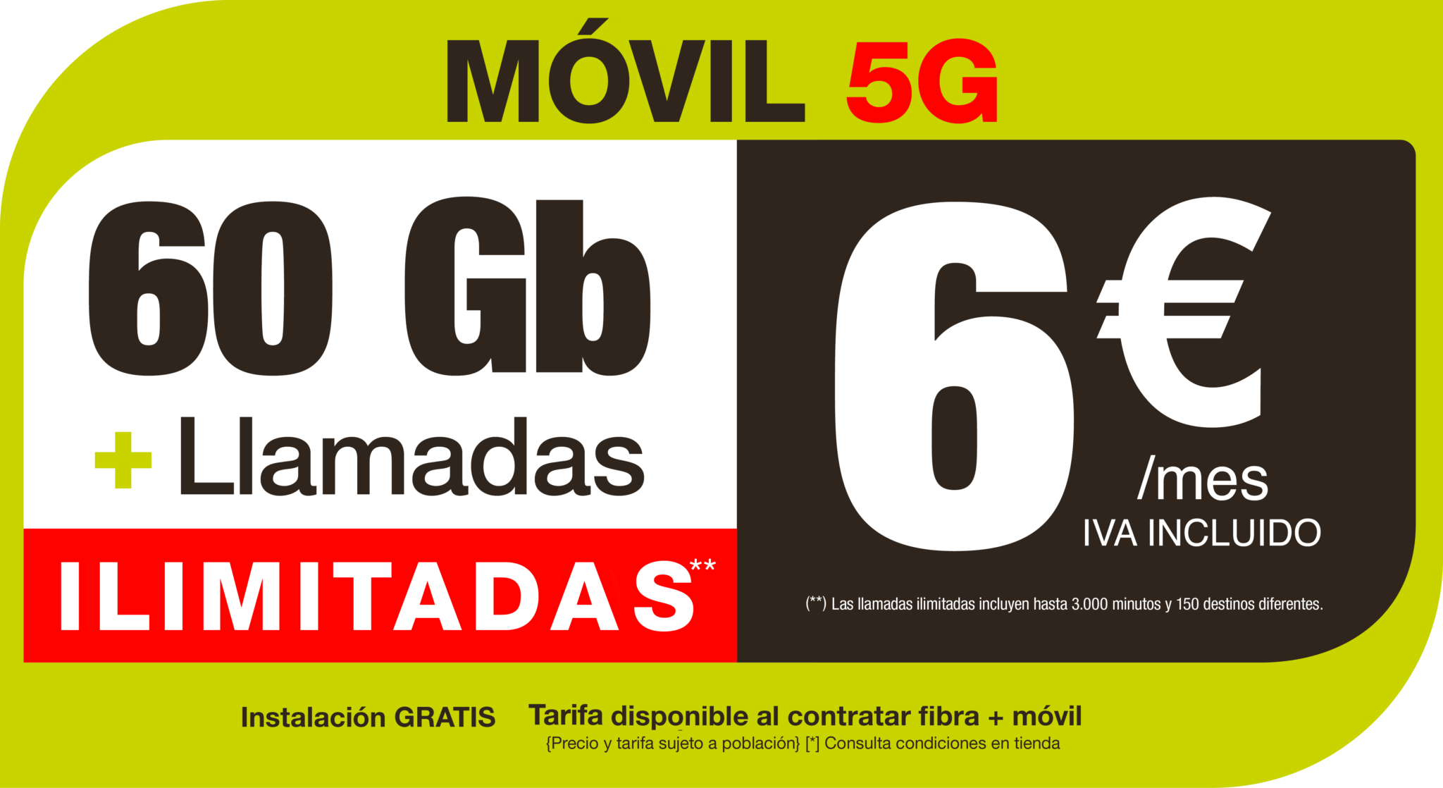 Tarifas móvil Tárifas móvil 60Gb Llamadas ilimitadas